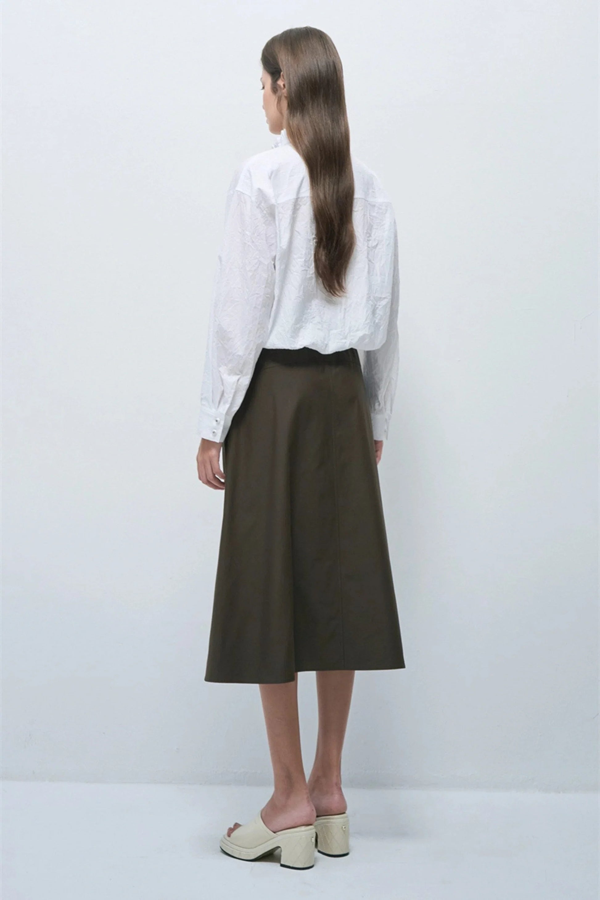 Crinkled Texture Puff Sleeve Blouse – White White