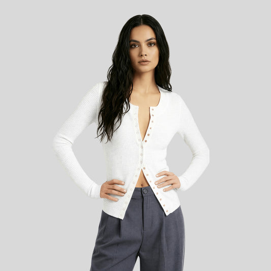 Waffle Knit Fitted Cardigan