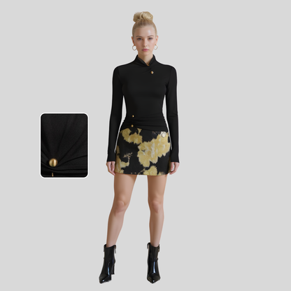 Draped Top with Metallic Buttons