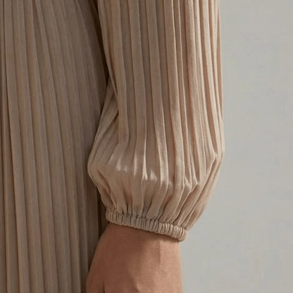 Elegant Pleated Maxi Dress_biege