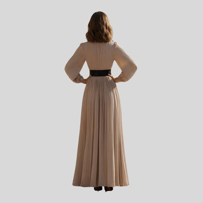 Elegant Pleated Maxi Dress_biege