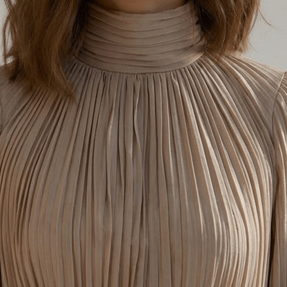 Elegant Pleated Maxi Dress_biege