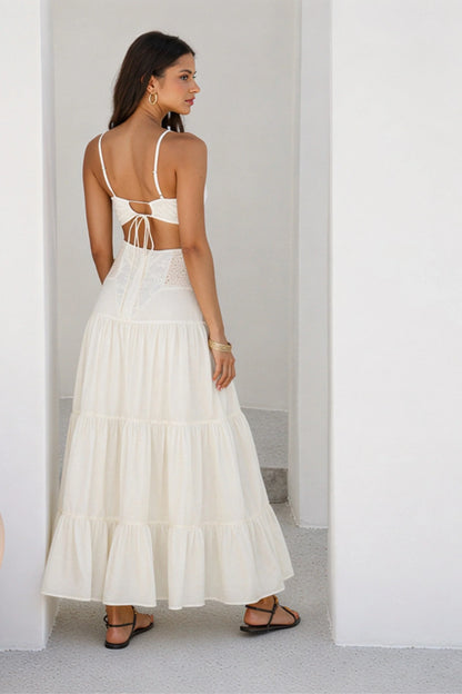 Eyelet Embroidered Cutout Maxi Dress White