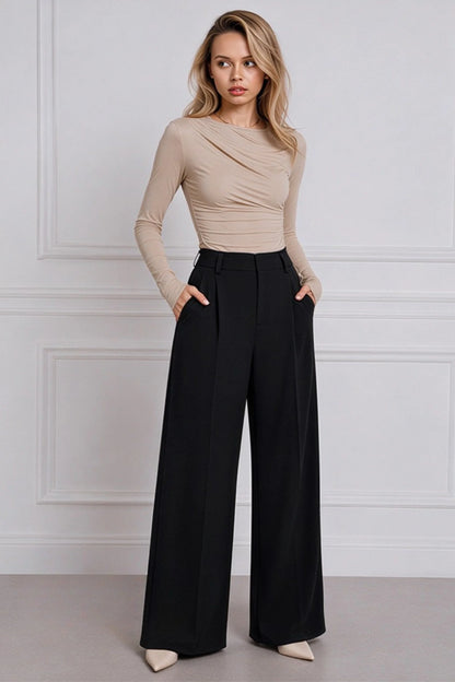 High-Waist Wide-Leg Pleated Pants – black