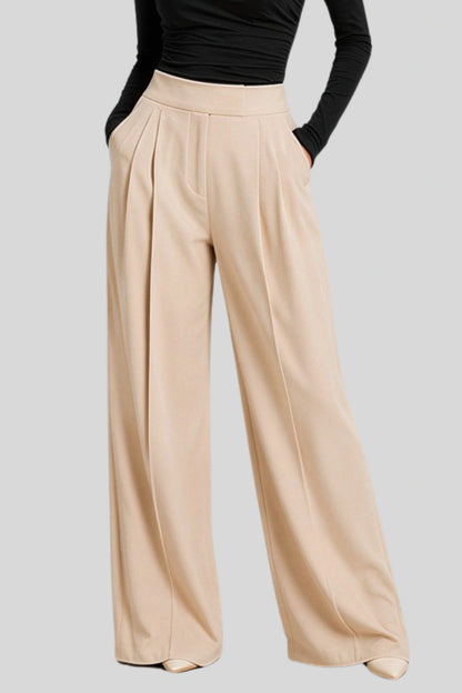 High-Waist Wide-Leg Pleated Pants – Natural Beige Natural Beige