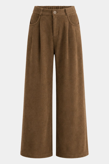 High-Waisted Corduroy Wide-Leg Pants – Brown Brown