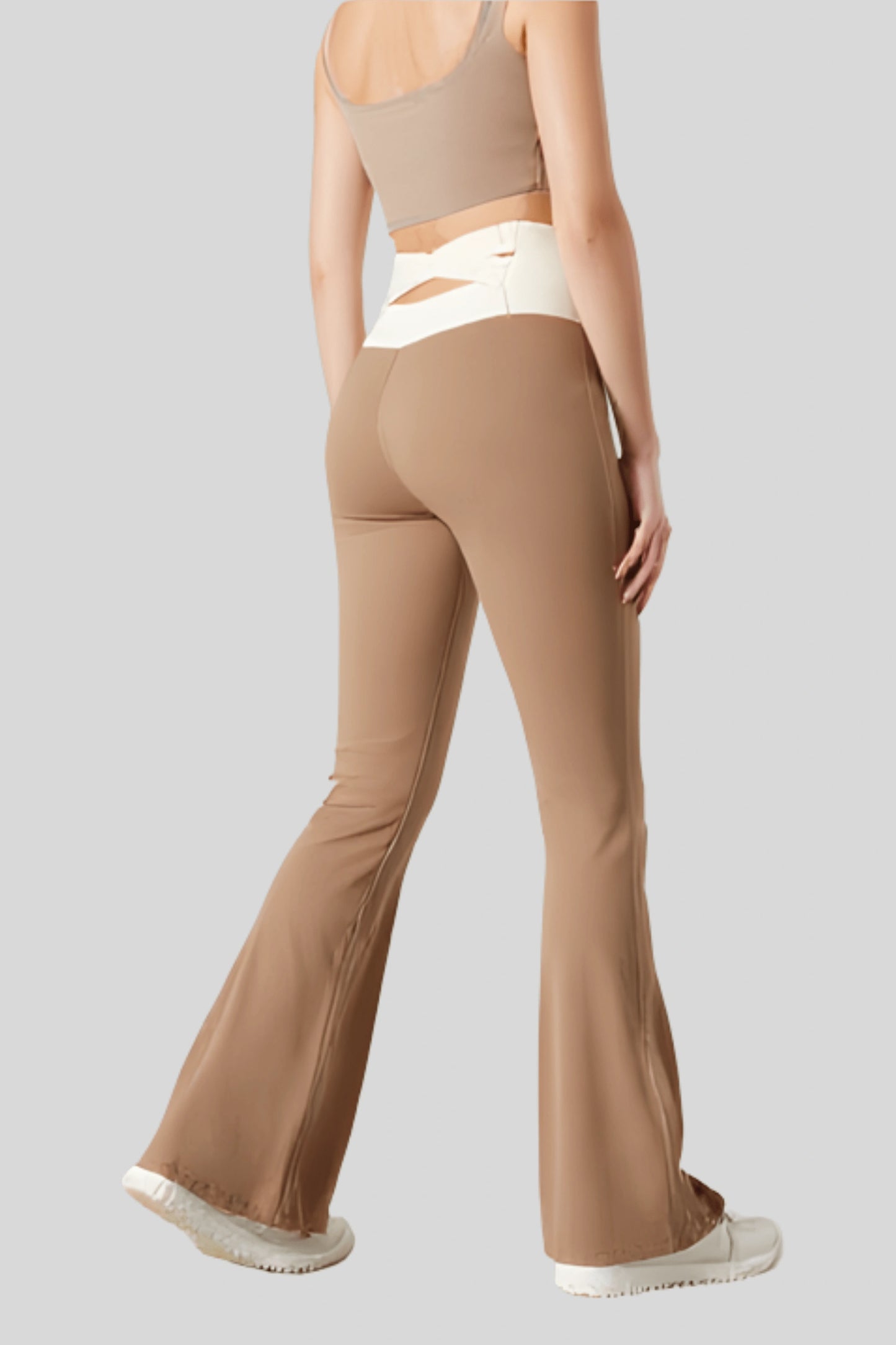 High-Waisted Flare Pants Crossover Waist_Cocoa_Cream