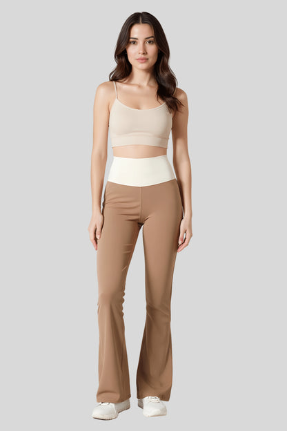 High-Waisted Flare Pants Crossover Waist_Cocoa_Cream