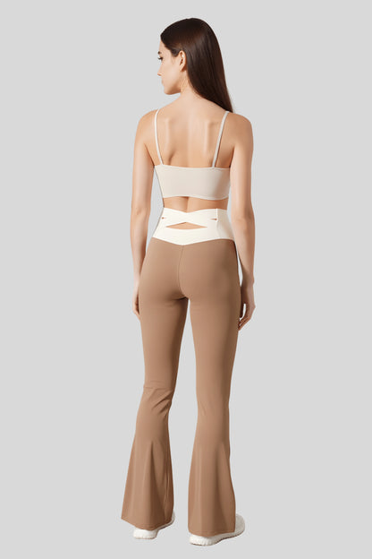 High-Waisted Flare Pants Crossover Waist_Cocoa_Cream