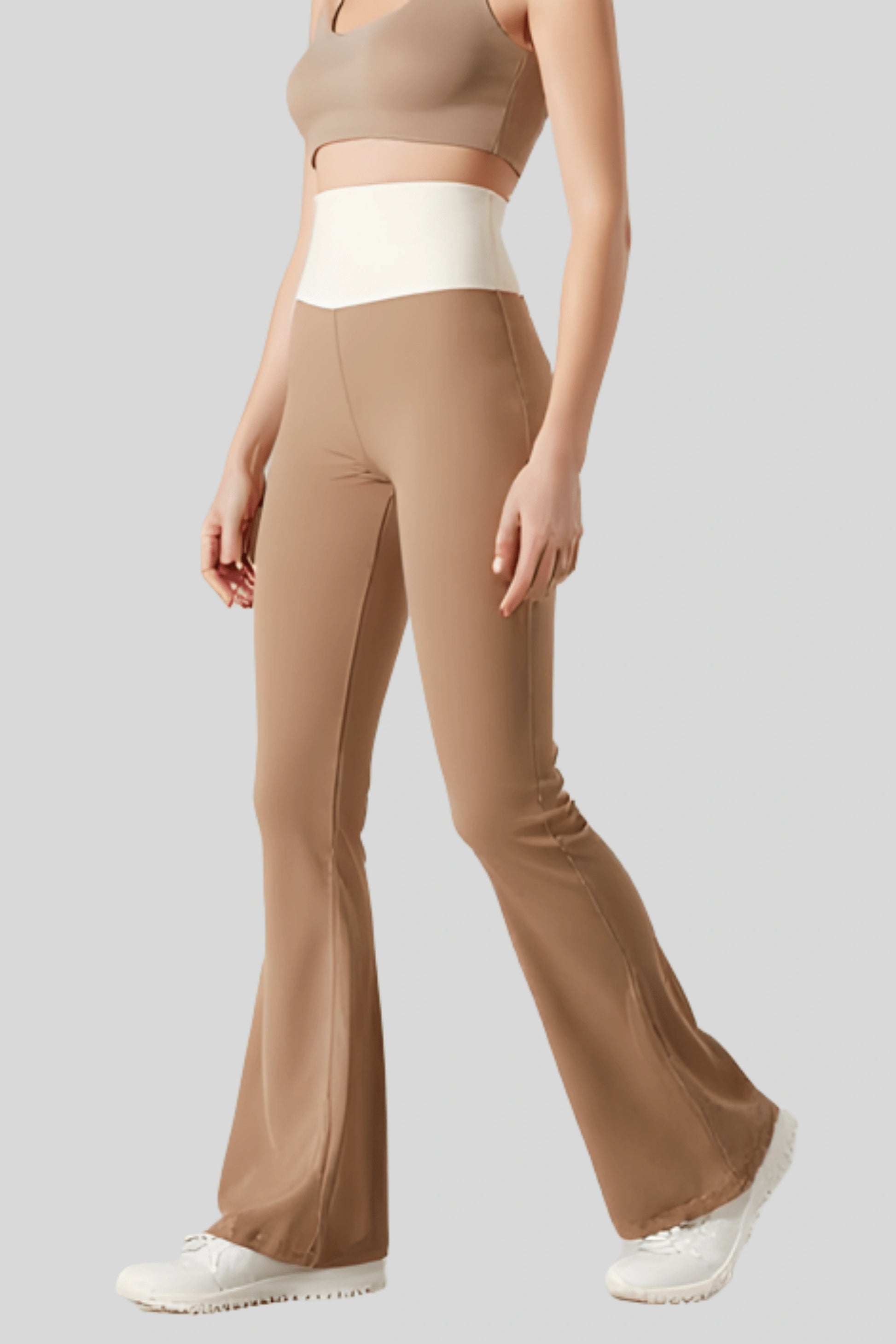 High-Waisted Flare Pants Crossover Waist_Cocoa_Cream