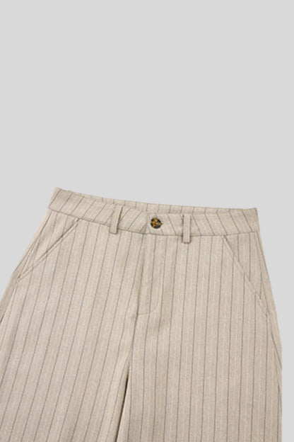 High-Waisted Pinstripe Wide-Leg Pants – Khaki Khaki