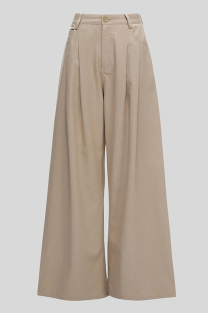 High-Waisted Pleated Wide-Leg Pants – Beige Beige
