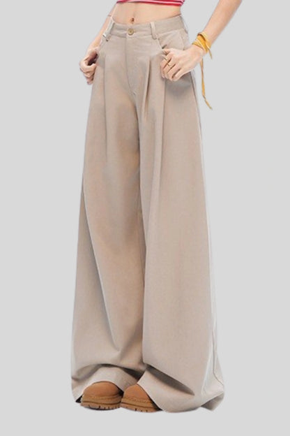 High-Waisted Pleated Wide-Leg Pants – Beige Beige