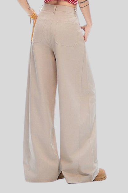 High-Waisted Pleated Wide-Leg Pants – Beige Beige