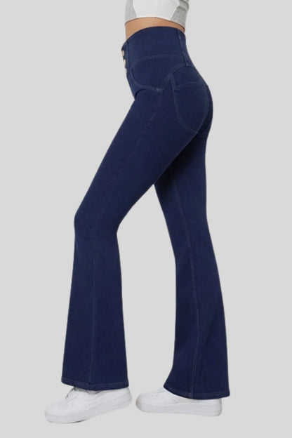 Alzya High Waist Flare Denim Pants � 90% Cotton Retro Fitted Cut � DARK BLUE