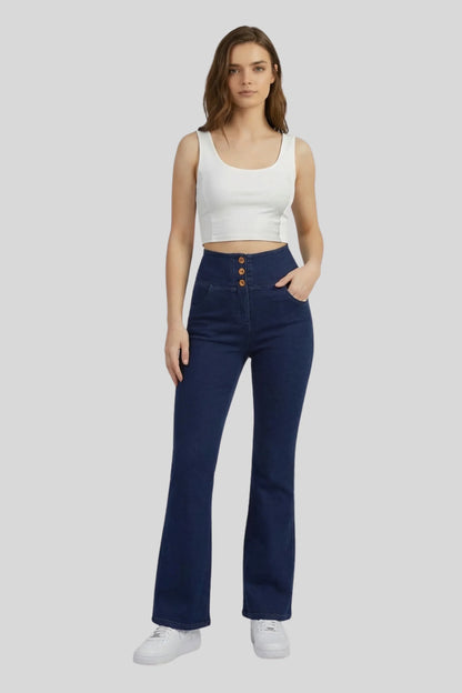 Alzya High Waist Flare Denim Pants � 90% Cotton Retro Fitted Cut � DARK BLUE