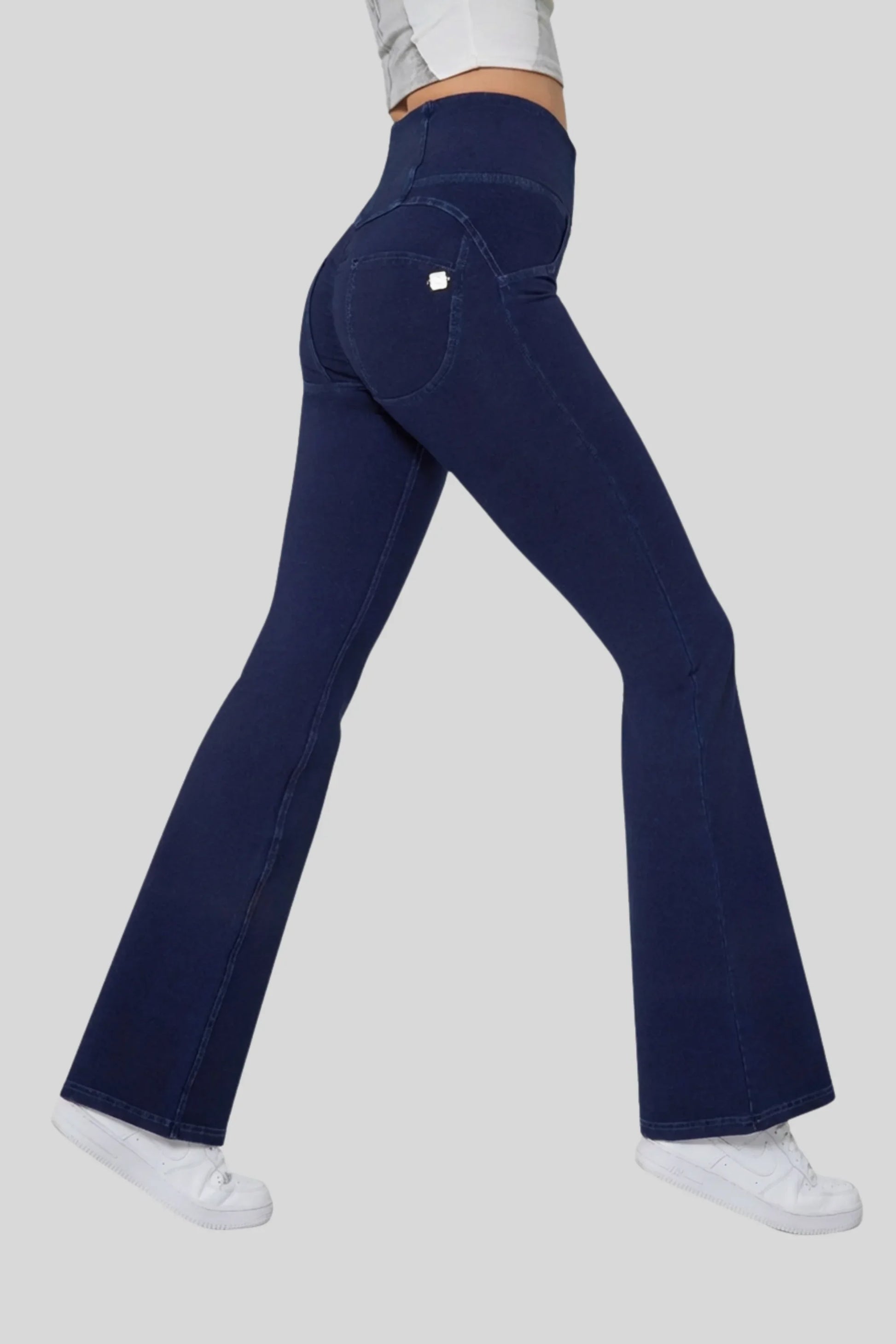 Alzya High Waist Flare Denim Pants � 90% Cotton Retro Fitted Cut � DARK BLUE