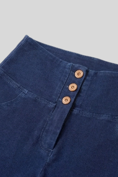 Alzya High Waist Flare Denim Pants � 90% Cotton Retro Fitted Cut � DARK BLUE