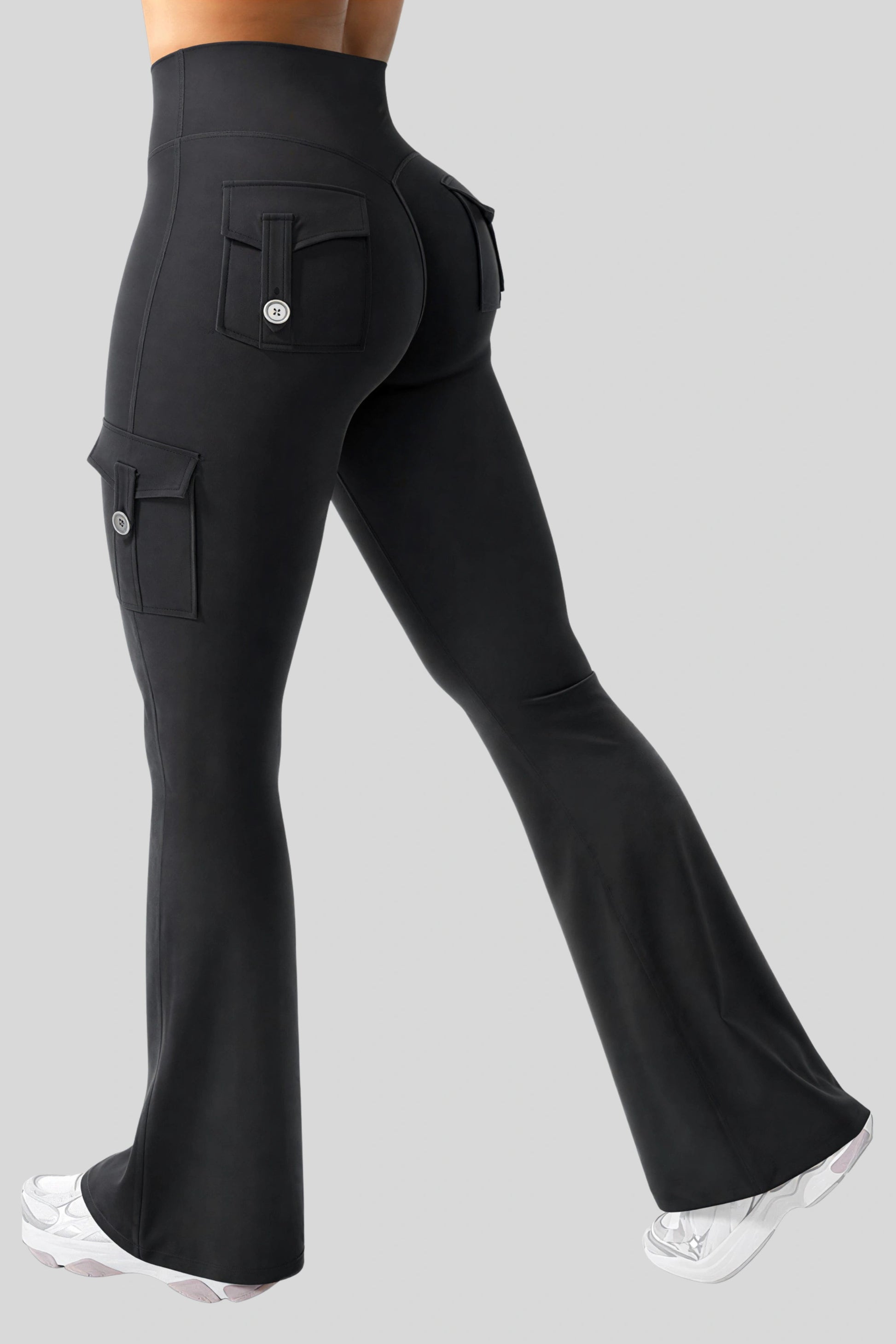 Alzya High Waisted Flare Cargo Leggings � 75% Nylon 4-Way Stretch � BLACK