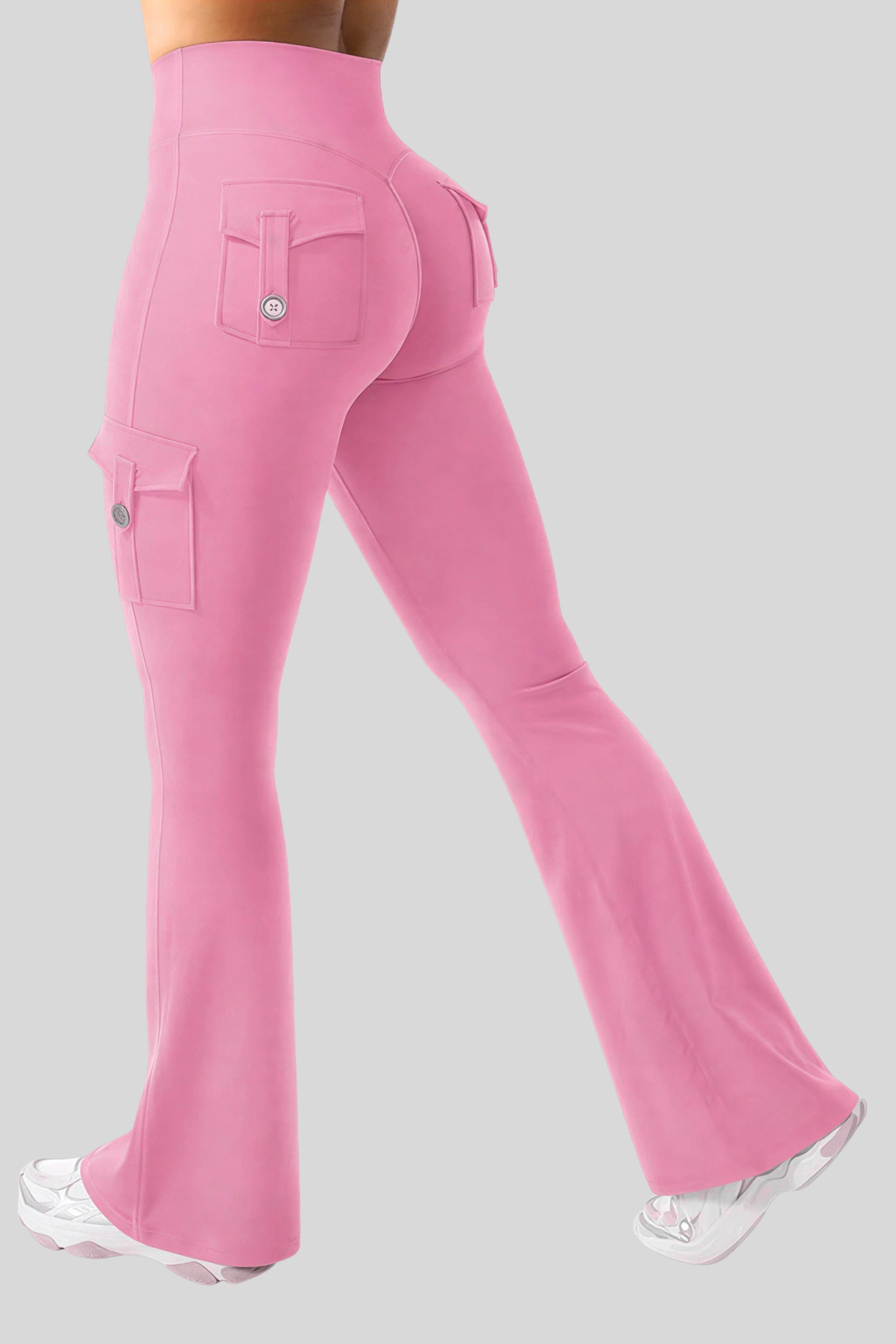 Alzya High Waisted Flare Cargo Leggings � 75% Nylon 4-Way Stretch � pink