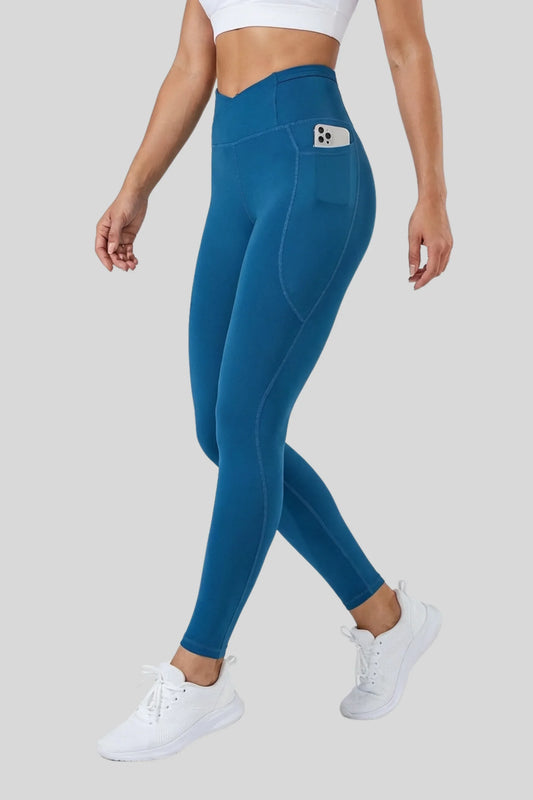 Alzya High Waisted Pocket Sport Leggings � 80% Nylon Teal Blue � TEAL BLUE