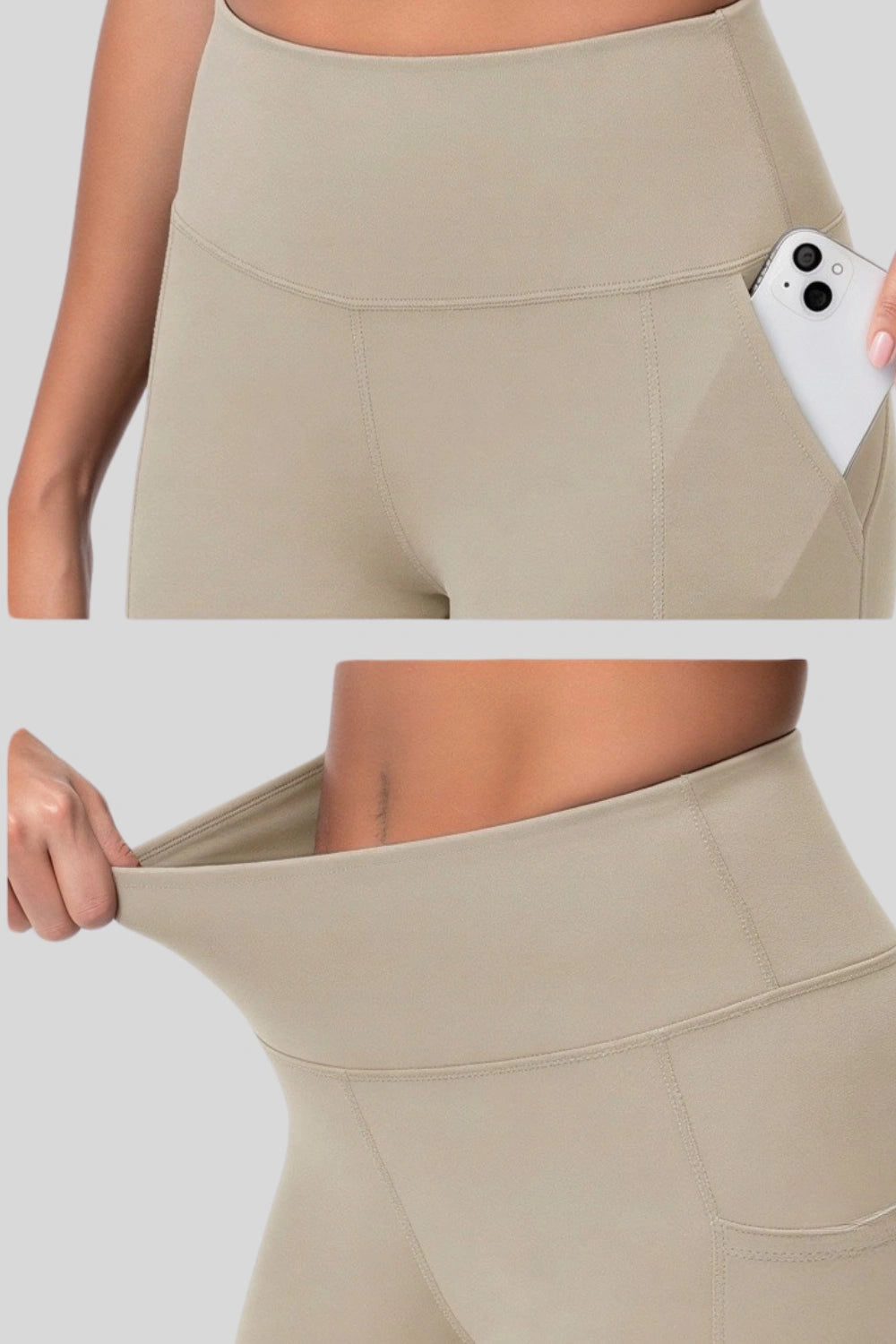 Khaki high-waist biker shorts compression side-pocket workout  shorts KHAKI