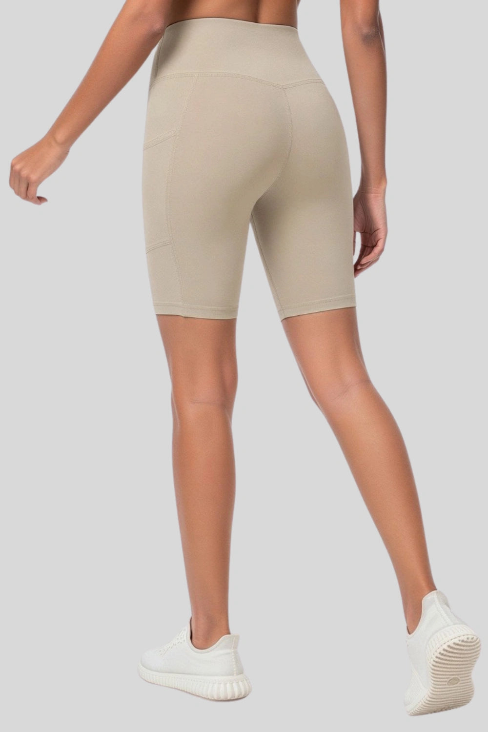 Khaki high-waist biker shorts compression side-pocket workout  shorts KHAKI