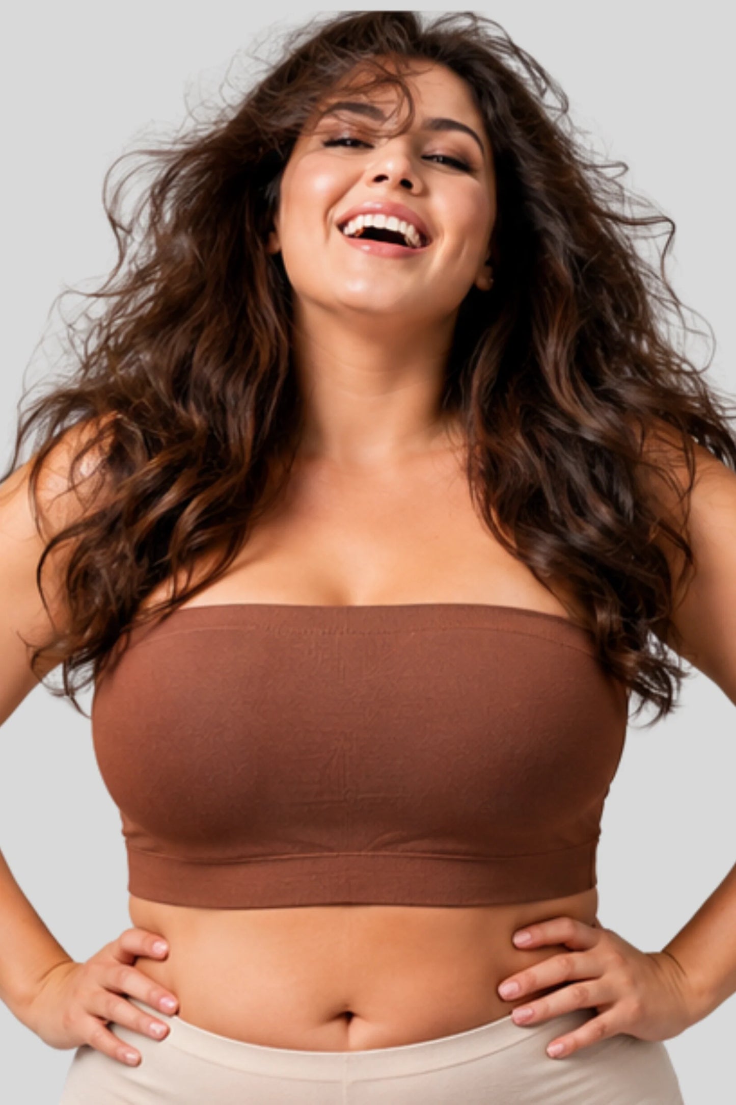 Beige seamless strapless bandeau bra top all size tube top wireless soft stretch everyday top  latte