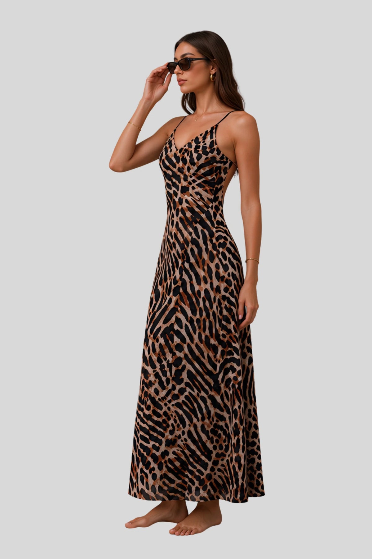Leopard Print Backless Maxi Slip Dress Leopard Print