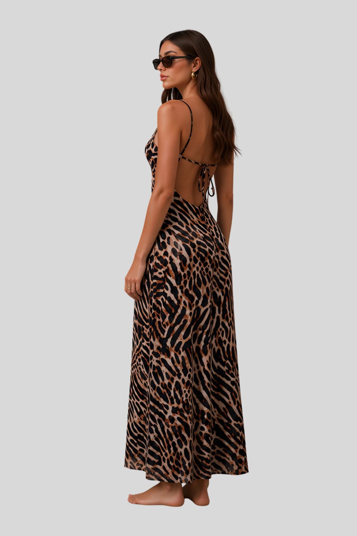 Leopard Print Backless Maxi Slip Dress Leopard Print