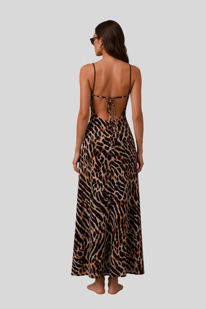 Leopard Print Backless Maxi Slip Dress Leopard Print