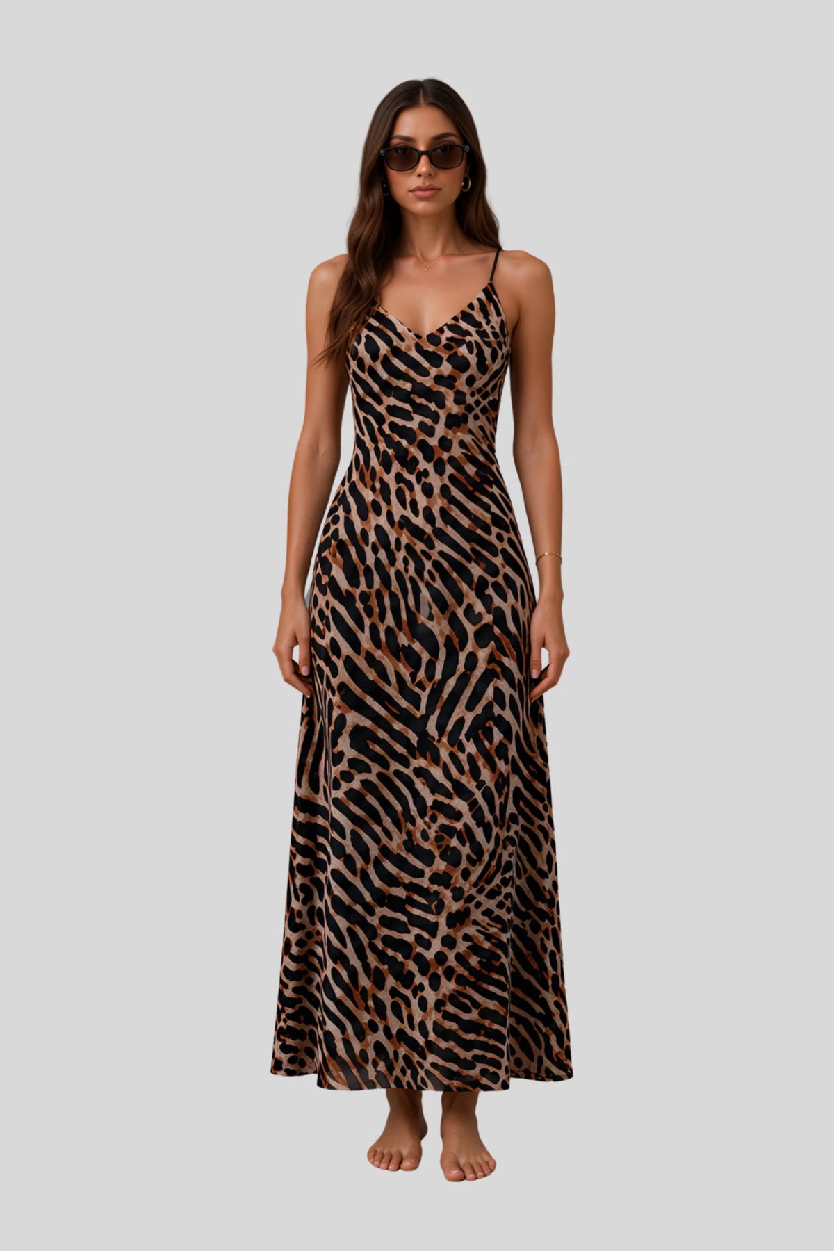 Leopard Print Backless Maxi Slip Dress Leopard Print