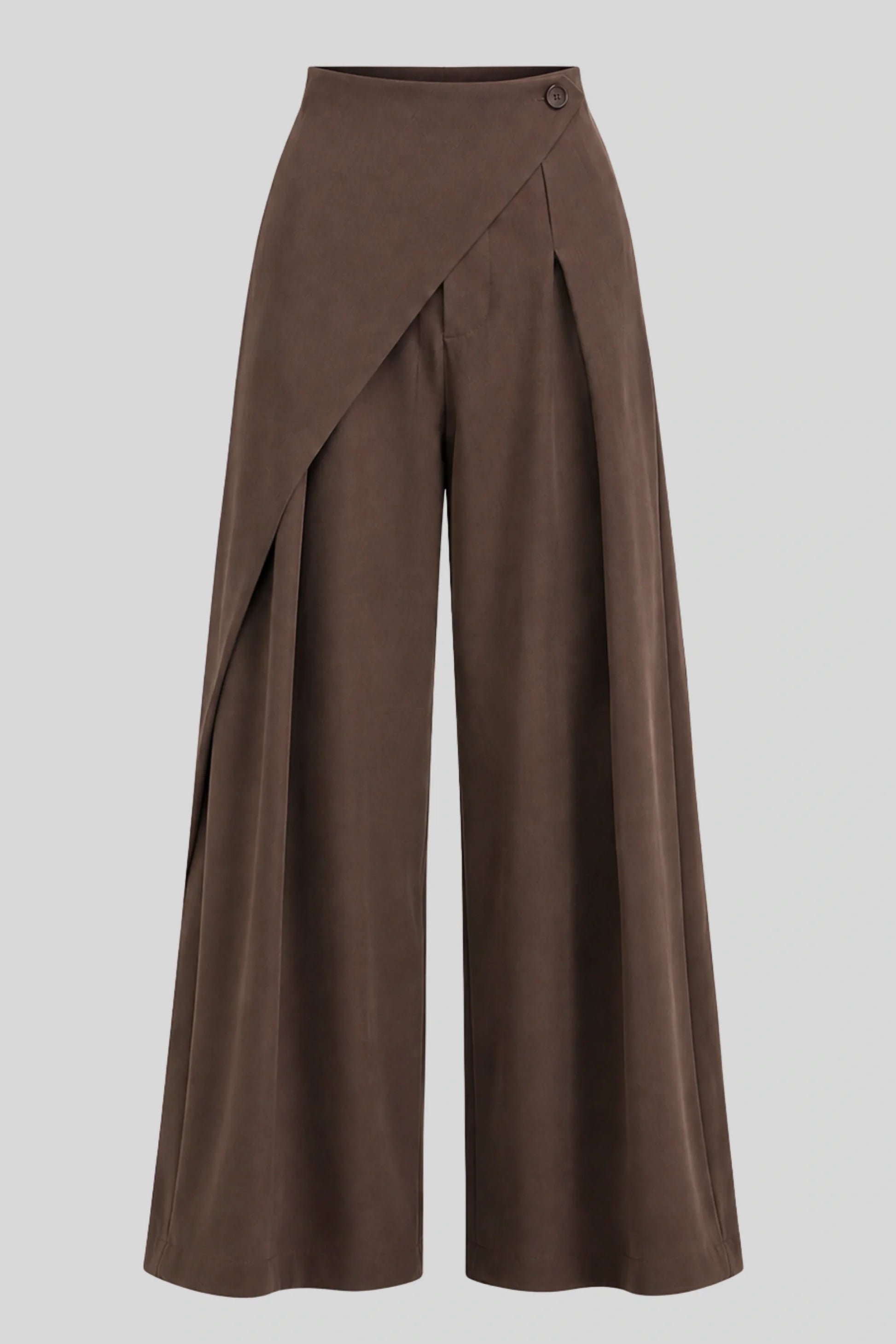 Asymmetric Wrap High-Waisted Wide-Leg Pants – Brown Brown