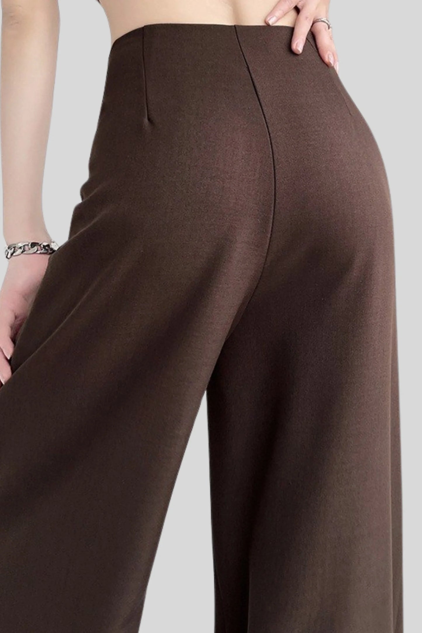 Asymmetric Wrap High-Waisted Wide-Leg Pants – Brown Brown