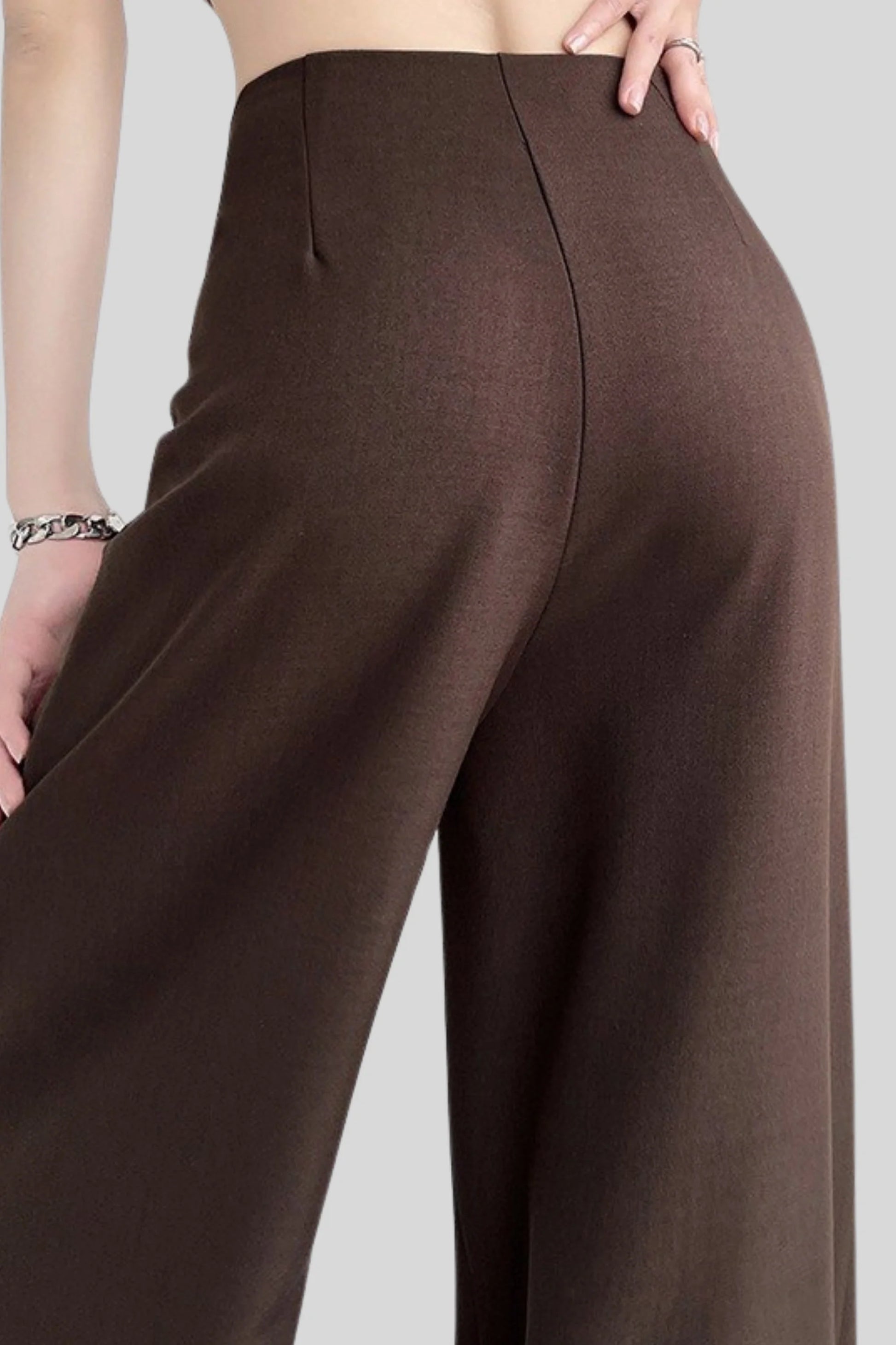 Asymmetric Wrap High-Waisted Wide-Leg Pants – Brown Brown