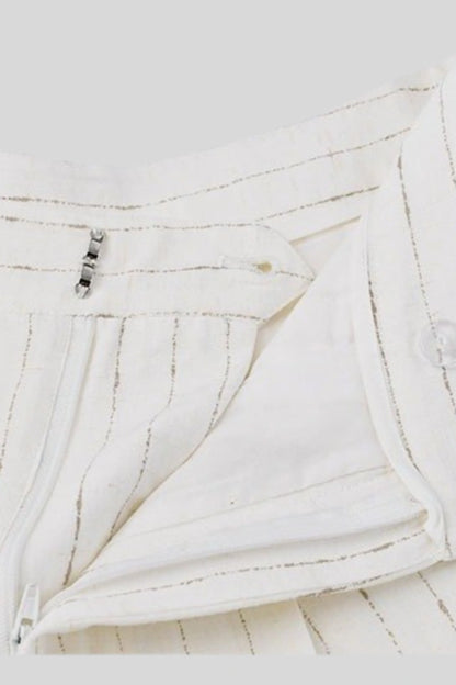 High-Waisted Pinstripe Wide-Leg Pants – White White