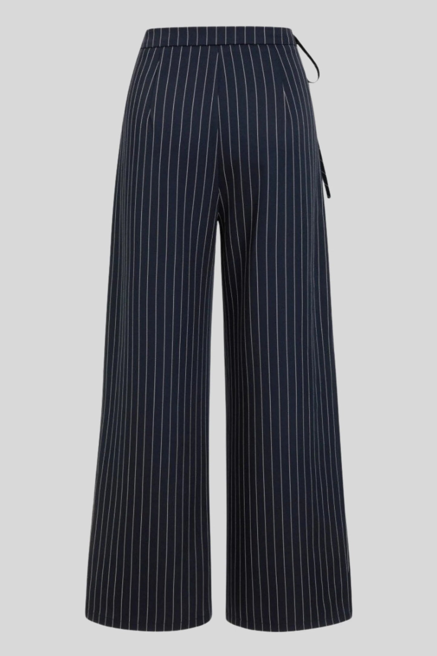 Mid-Rise Drawstring Pinstripe Wide-Leg Pants – Navy Navy blue