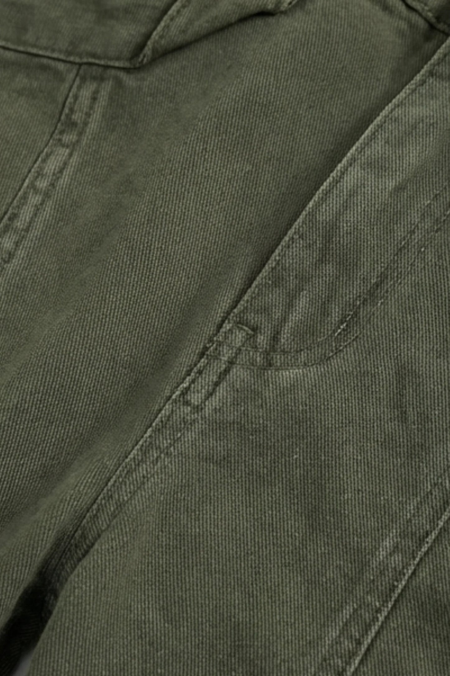 Alzya Olive Wide Leg Utility Pants � 100% Cotton Baggy Frayed Hem � OLIVE GREEN
