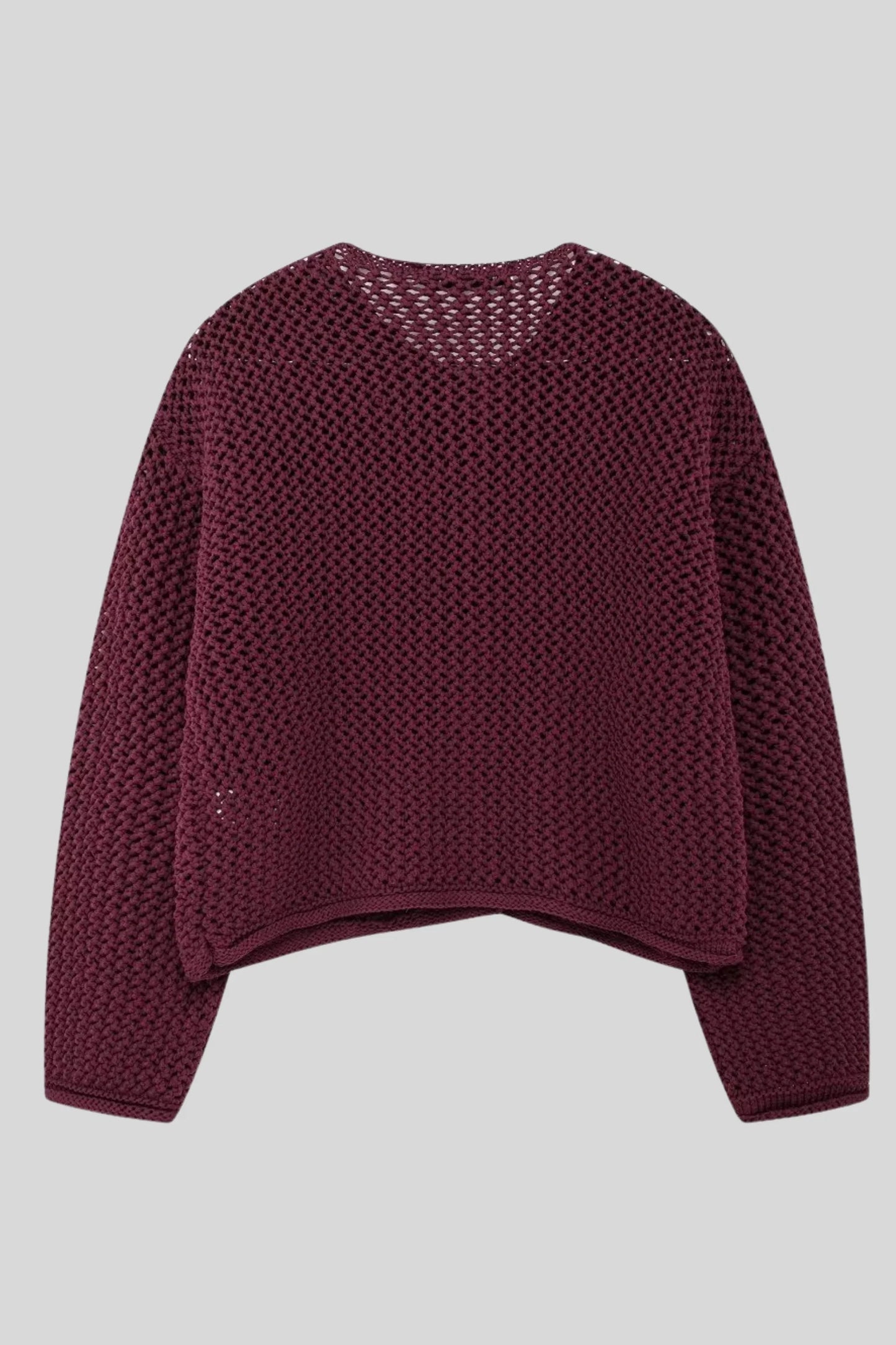 Open Knit Cardigan with Gold Buttons – Purplish-Red Purplish-Red
