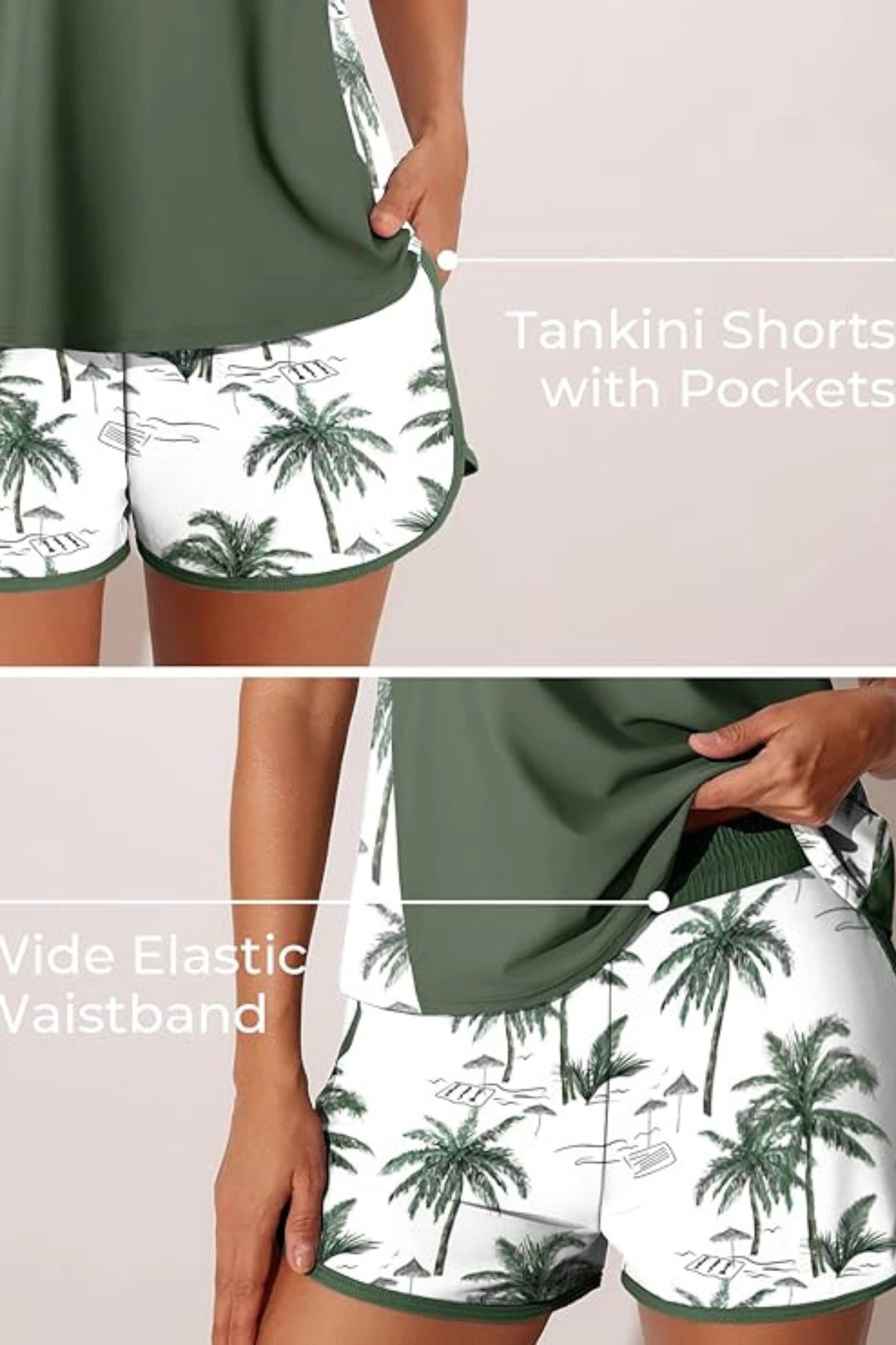 Paisley Tankini Set Racerback Top Sporty Shorts Built-In Brief Black Paisley Green Shadowa