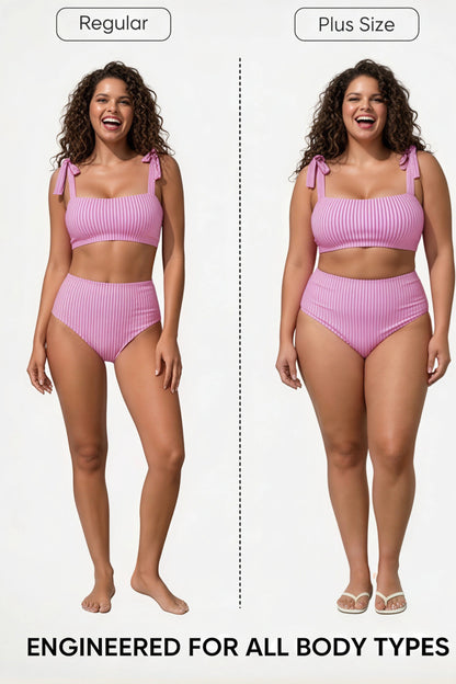 Pink_ribbed_tie_shoulder_bikini_set_high-waist_two-piece_swimsuit_regular_plus_size_engineered_for_all_body_types pink