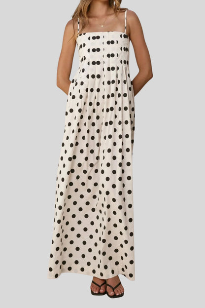 Polka Dot Super Wide Skirt Suspender Dress white
