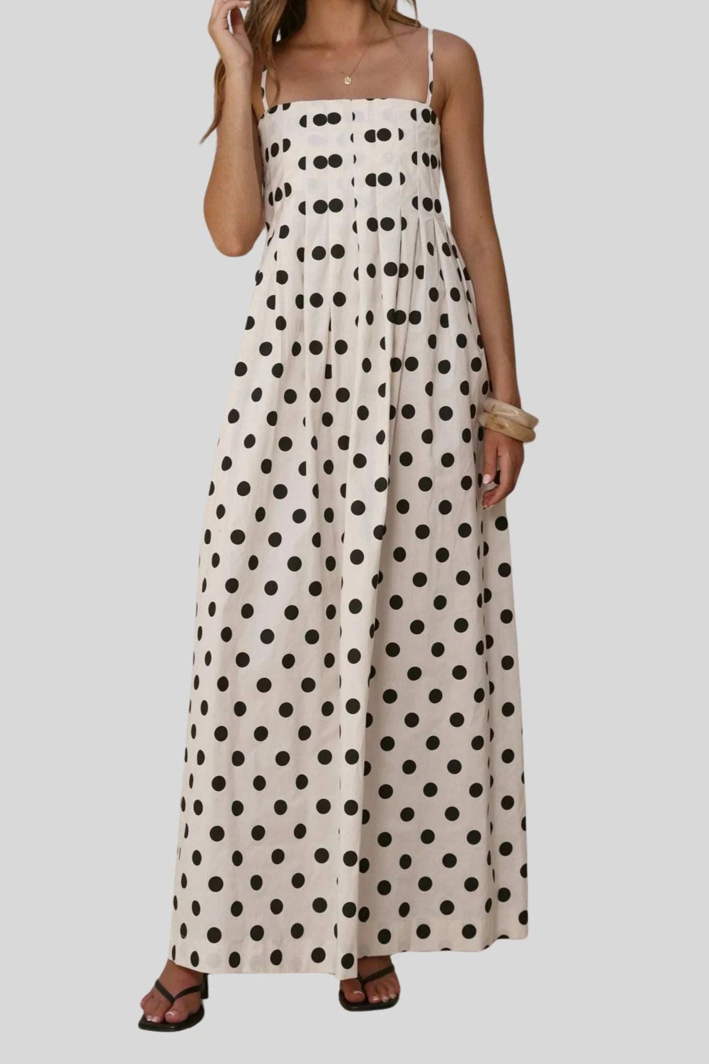 Polka Dot Super Wide Skirt Suspender Dress white