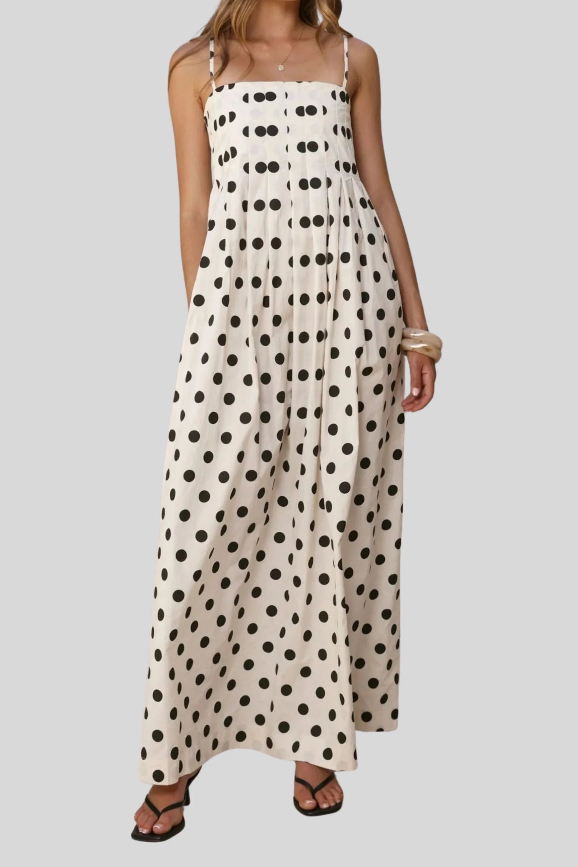 Polka Dot Super Wide Skirt Suspender Dress white