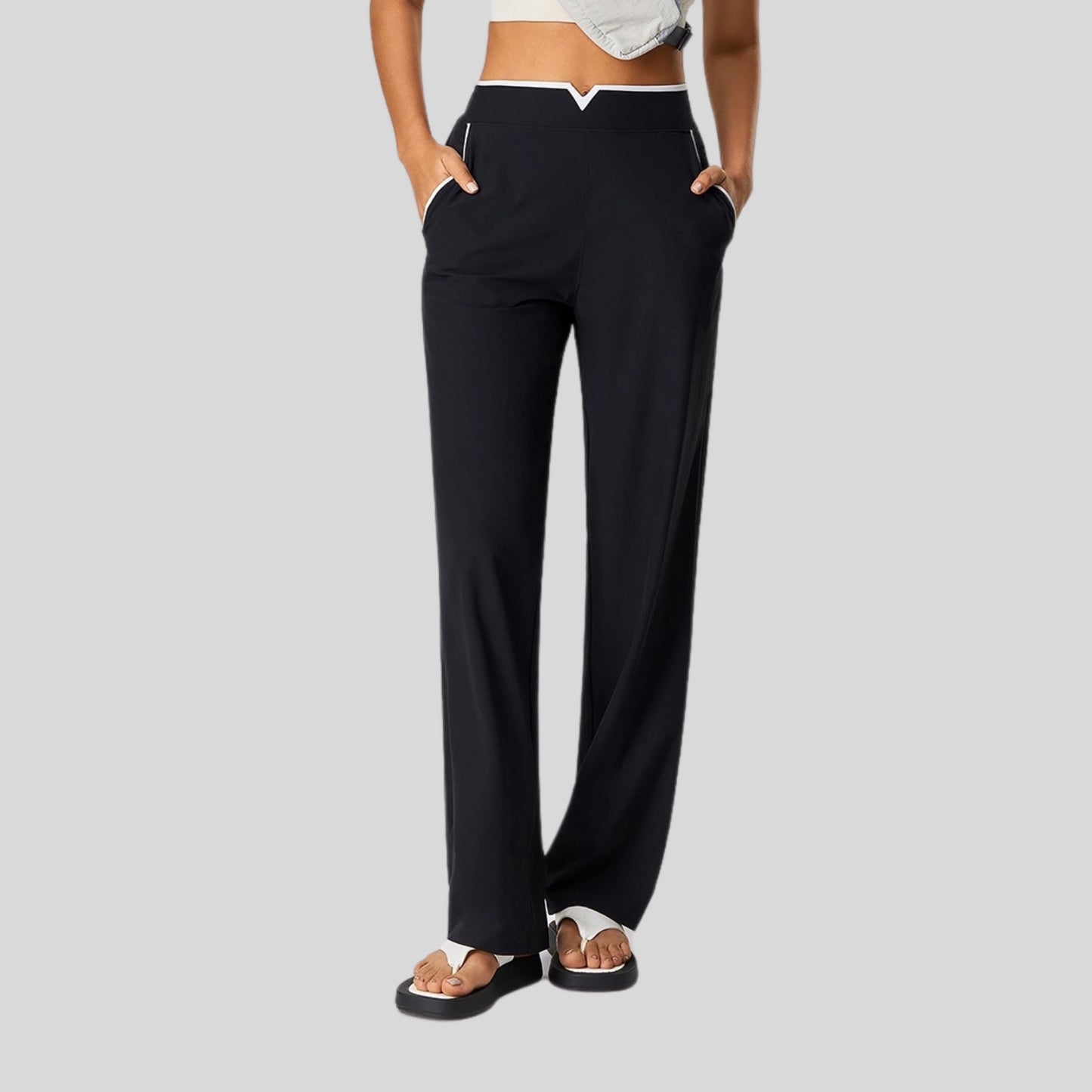 Alzya® High-Waisted Pants – Contrast Elastic Waistband, Fluid Fit & Zero Fastening - Alzya