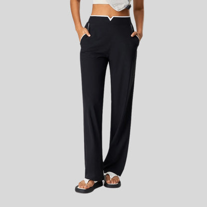Alzya® High-Waisted Pants – Contrast Elastic Waistband, Fluid Fit & Zero Fastening - Alzya