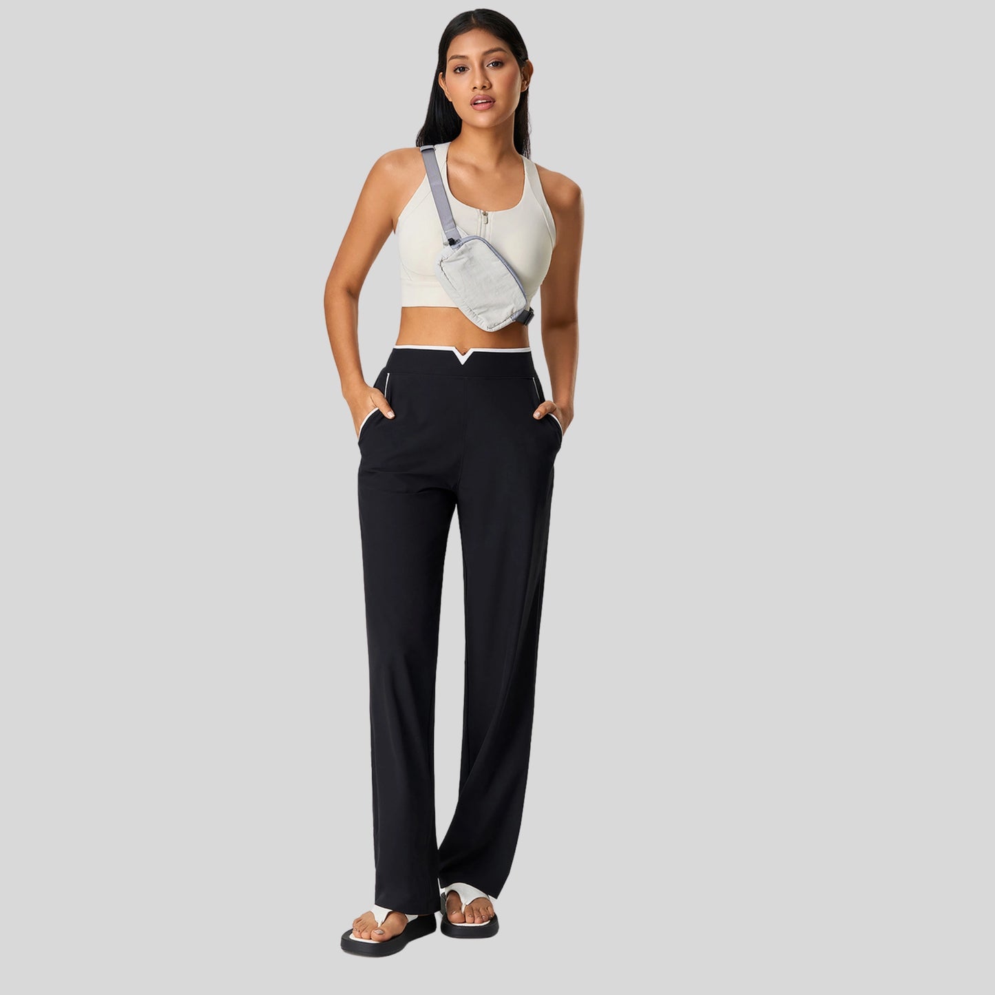Alzya® High-Waisted Pants – Contrast Elastic Waistband, Fluid Fit & Zero Fastening - Alzya