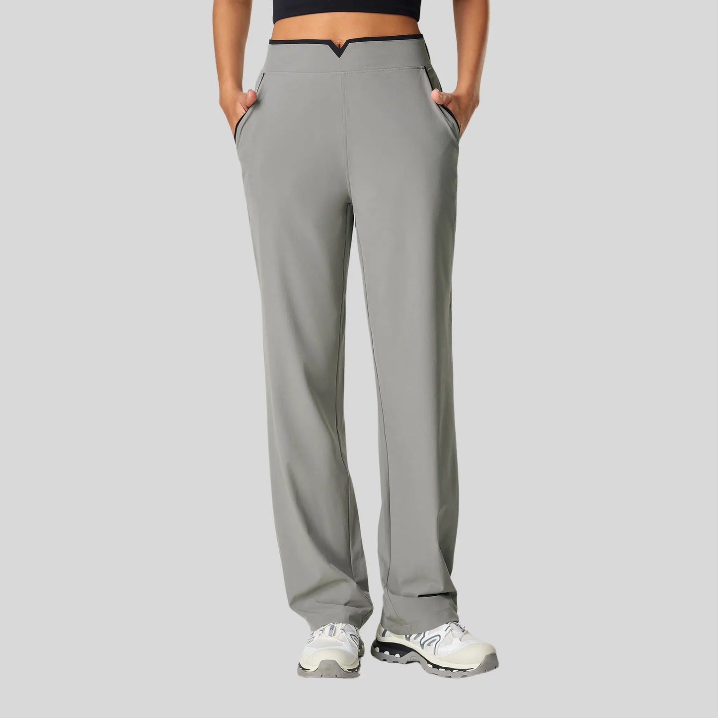 Alzya® High-Waisted Pants – Contrast Elastic Waistband, Fluid Fit & Zero Fastening - Alzya