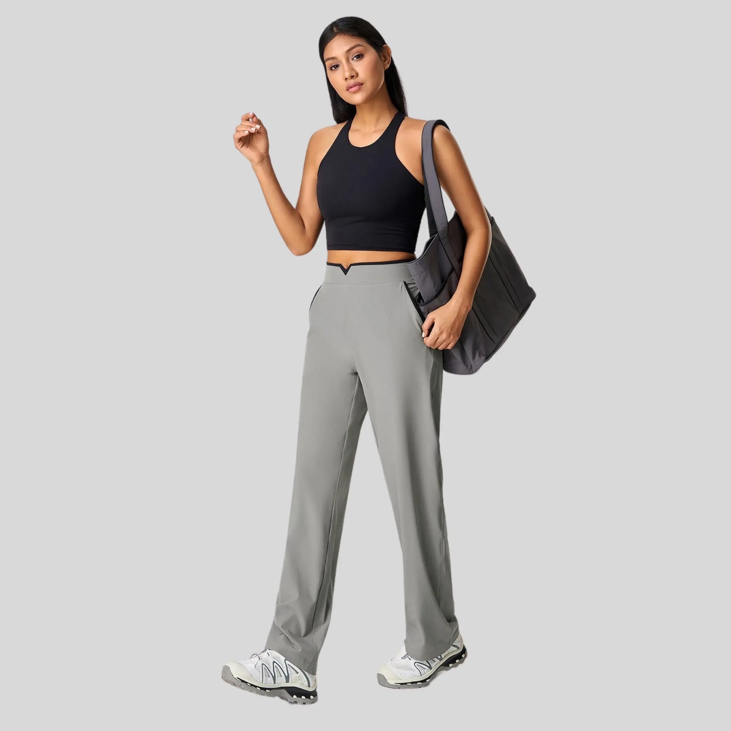 Alzya® High-Waisted Pants – Contrast Elastic Waistband, Fluid Fit & Zero Fastening - Alzya