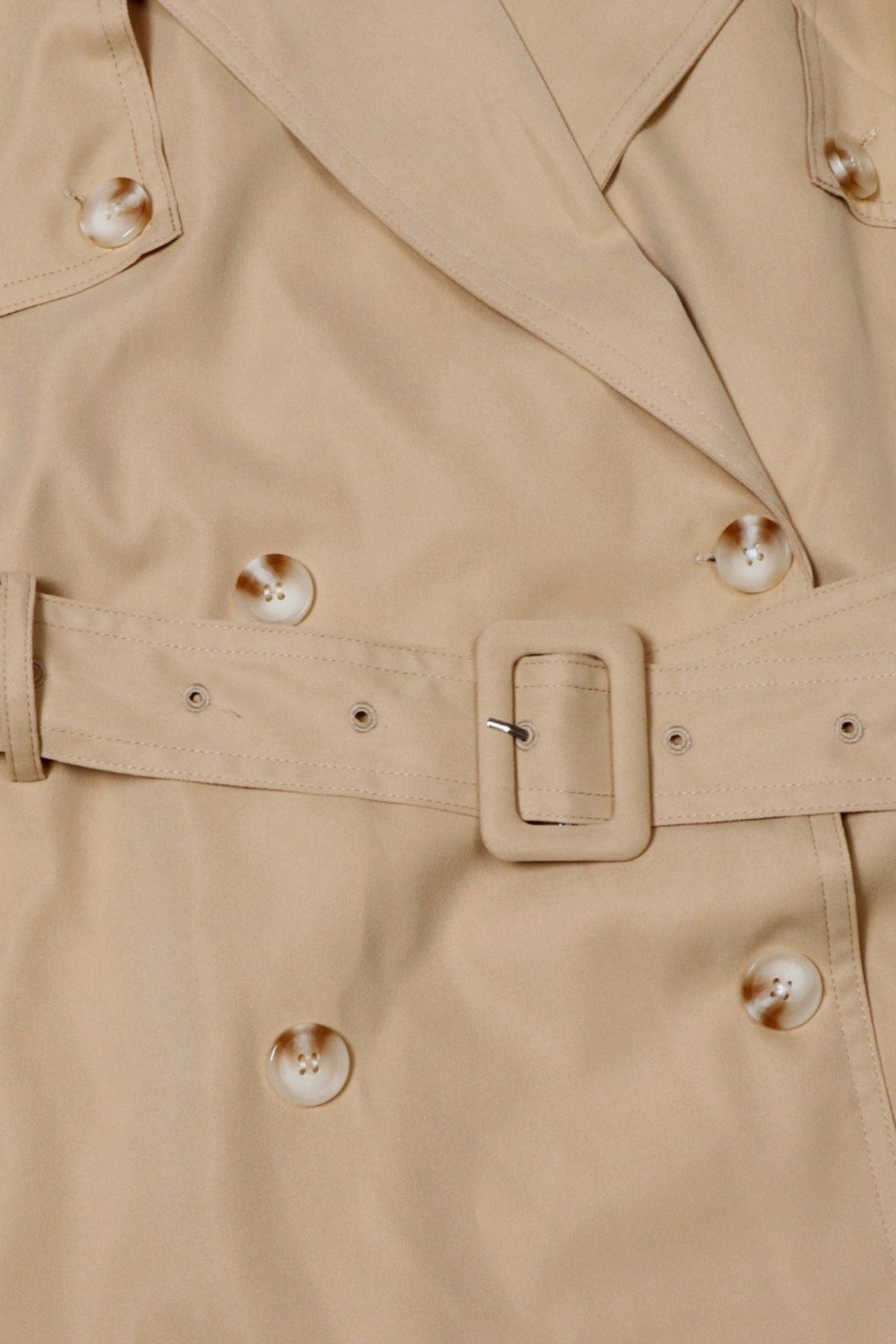 Short Double-Breasted Trench Jacket with Belt – Beige